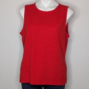 J Crew Factory Red Cotton Blend Sleeveless Scallop Hem Tank Top L